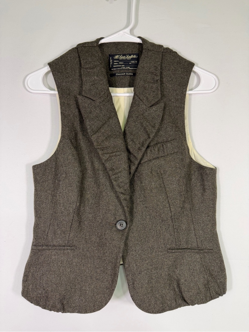 AllSaints Spitalfields Louvre Wool Vest Italian Cloth Size 8